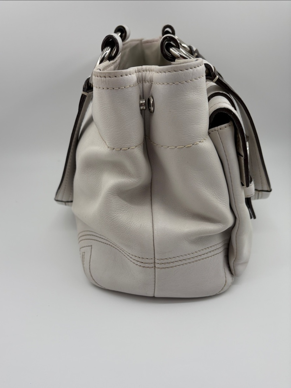 Coach Cream Leather Dual-Pocket Shoulder Bag with Silver Hardware - Picture 5 of 11